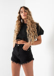 Shorts Denim Negro Desflecado - Lunar Boutique