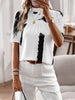 TrendyNewLook - Camisetas holgadas de manga corta con cuello alto y estampado de juntas divididas - Lunar Boutique